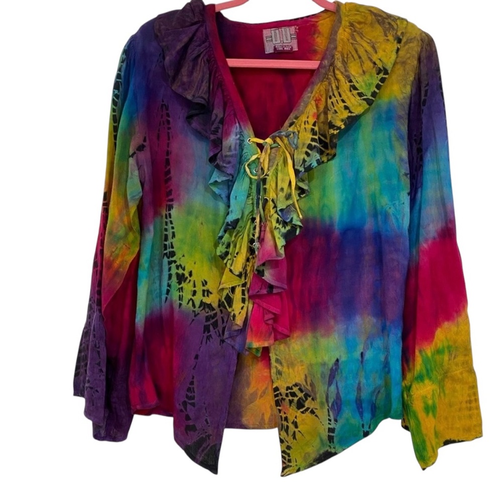 Tie Dye Lace Up Overpiece/Top - Picture 1 of 5